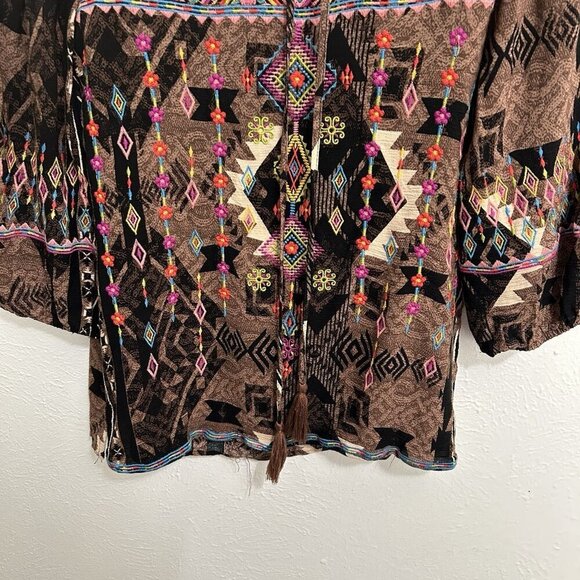 SAVANNA  JANE Women’s Embriodered Tassel Geometric Print Boho Tassel Tunic Sz S - Picture 6 of 12